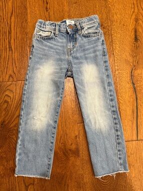 Old Navy Girls Jeans Size 4T Straight Adjustable Waist Raw Hem Light Wash
